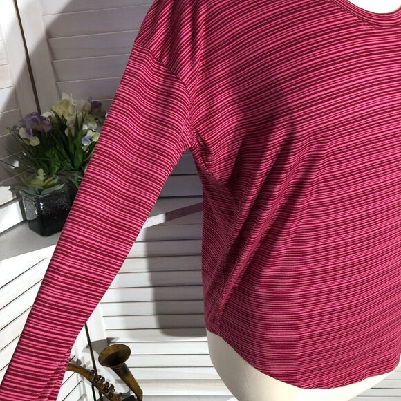Athleta Long Sleeve Striped Shirt Pink Scoop Neck Large - Picture 5 of 10